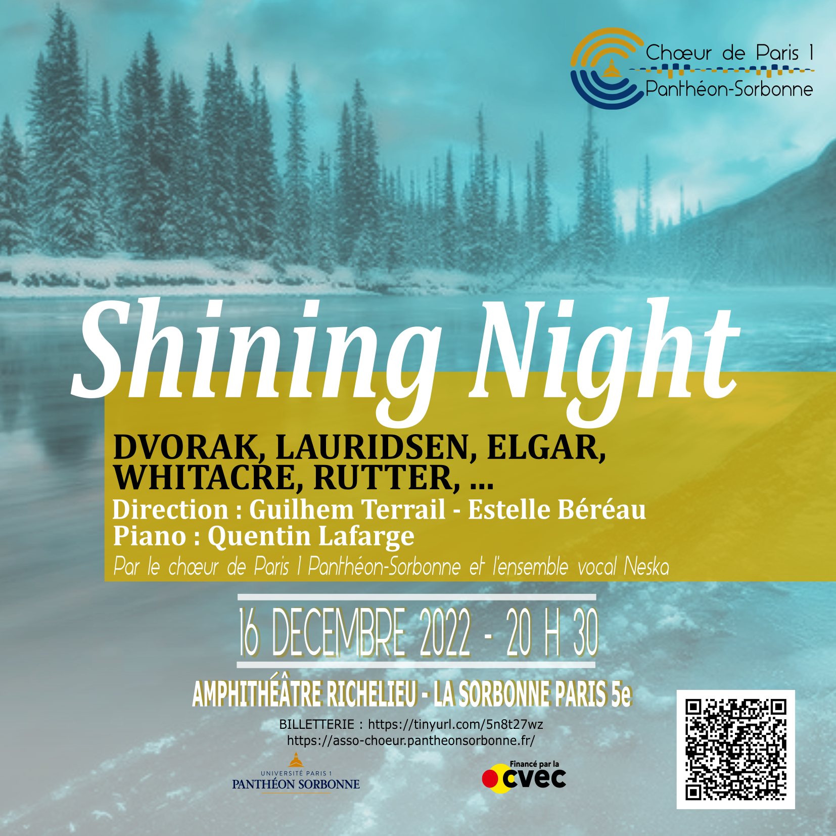 affiche du concert de Noël paysage de sapin et de neige